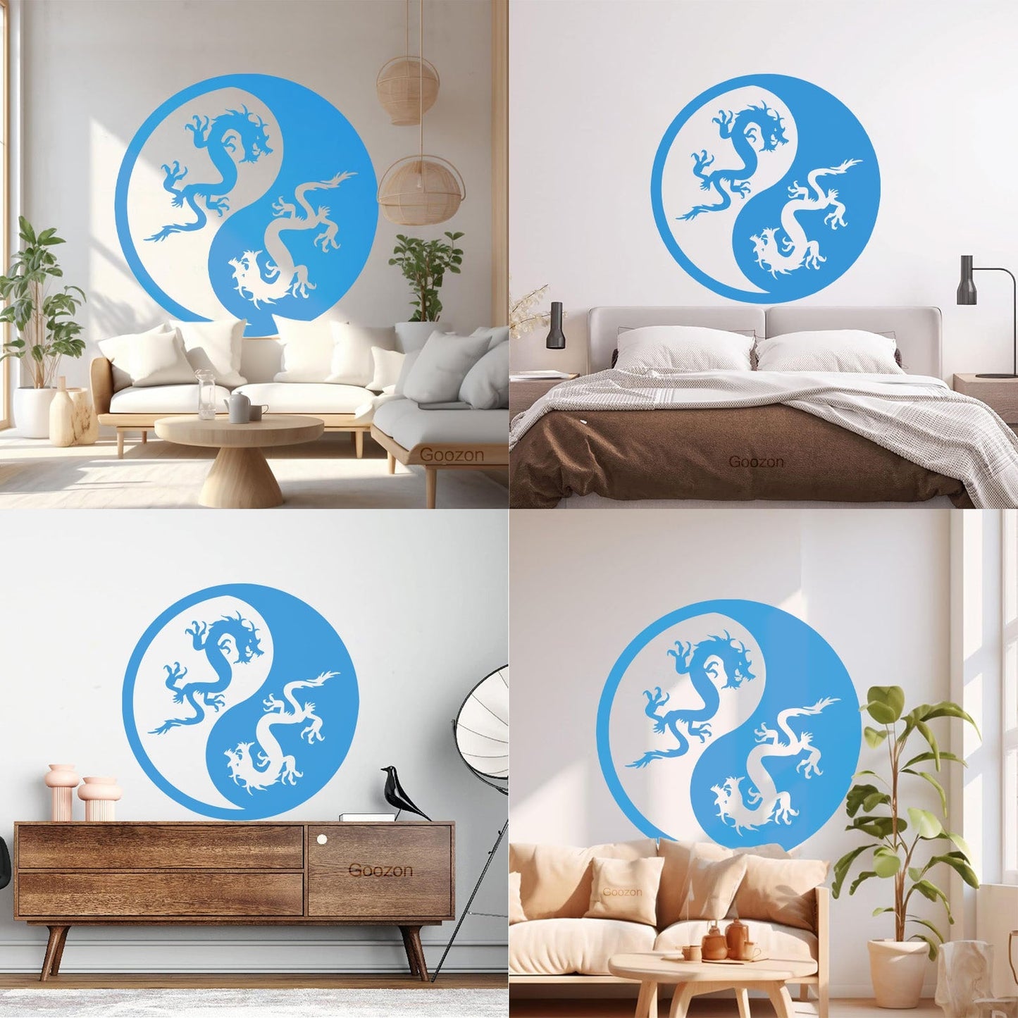 Vinyl Wall Decals Yin Yang Dragons And White Waterproof