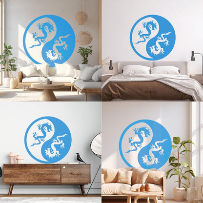 Vinyl Wall Decals Yin Yang Dragons And White Waterproof