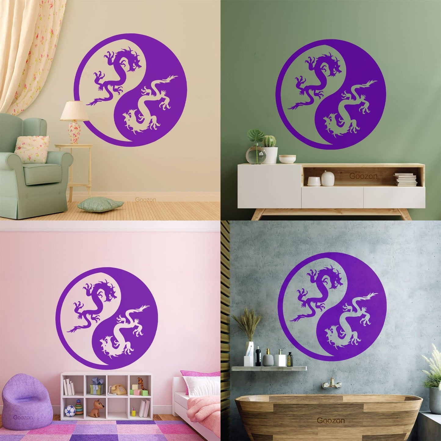 Vinyl Wall Decals Yin Yang Dragons And White Waterproof