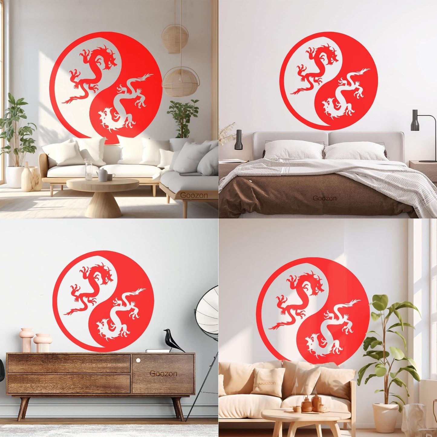 Vinyl Wall Decals Yin Yang Dragons And White Waterproof