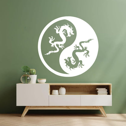 Vinyl Wall Decals Yin Yang Dragons And White Waterproof