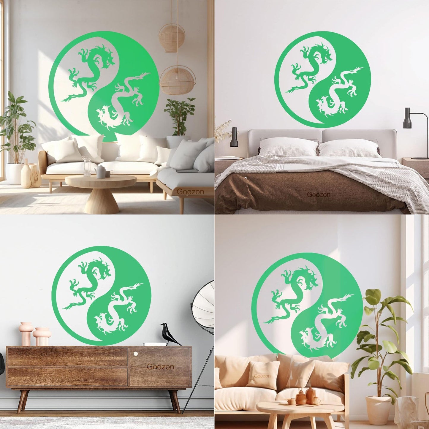 Vinyl Wall Decals Yin Yang Dragons And White Waterproof