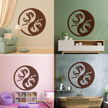 Vinyl Wall Decals Yin Yang Dragons And White Waterproof
