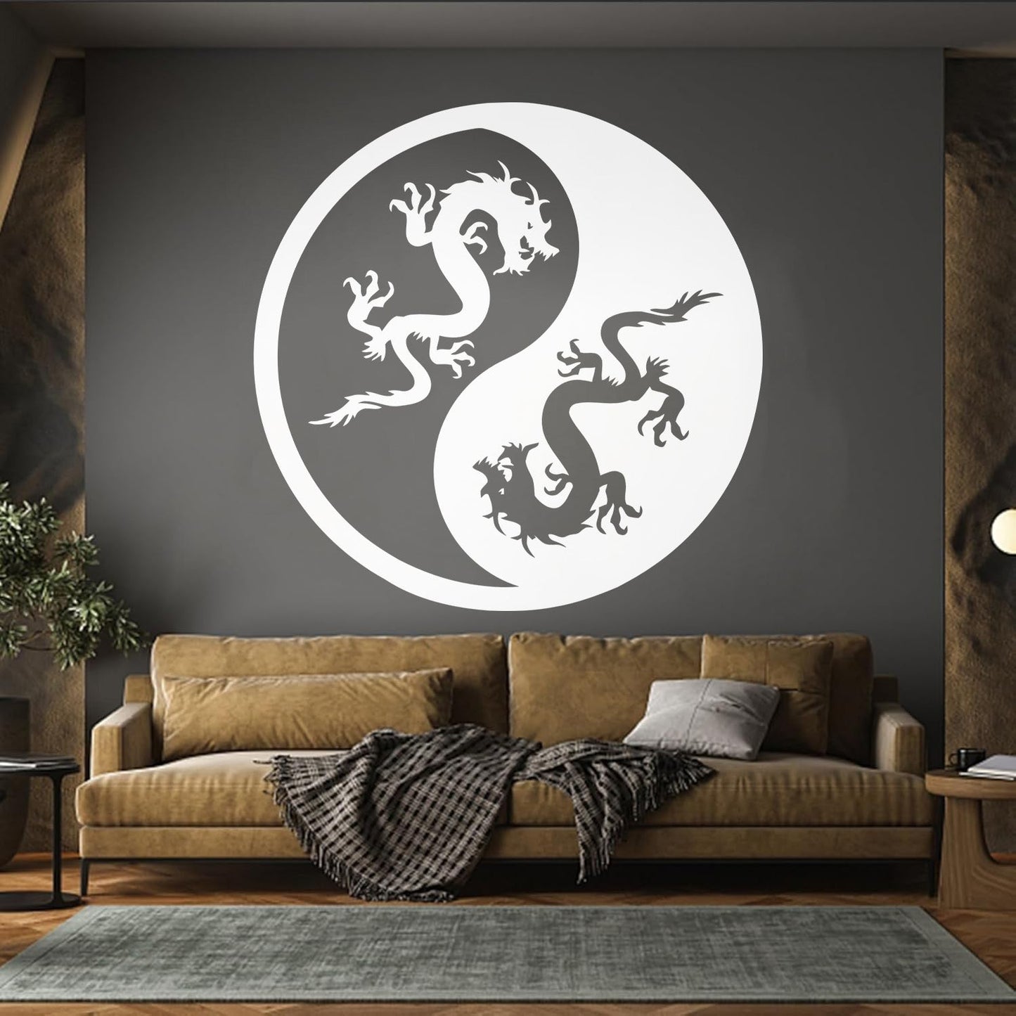 Vinyl Wall Decals Yin Yang Dragons And White Waterproof