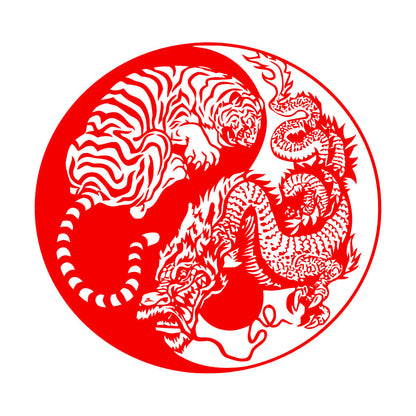 Wall Vinyl Sticker Decor Yin And Yang Dragon And Tiger Fighting Predators Meditation Art Decoration