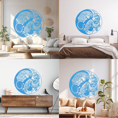 Wall Vinyl Sticker Decor Yin And Yang Dragon And Tiger Fighting Predators Meditation Art Decoration