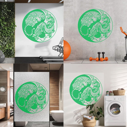 Wall Vinyl Sticker Decor Yin And Yang Dragon And Tiger Fighting Predators Meditation Art Decoration