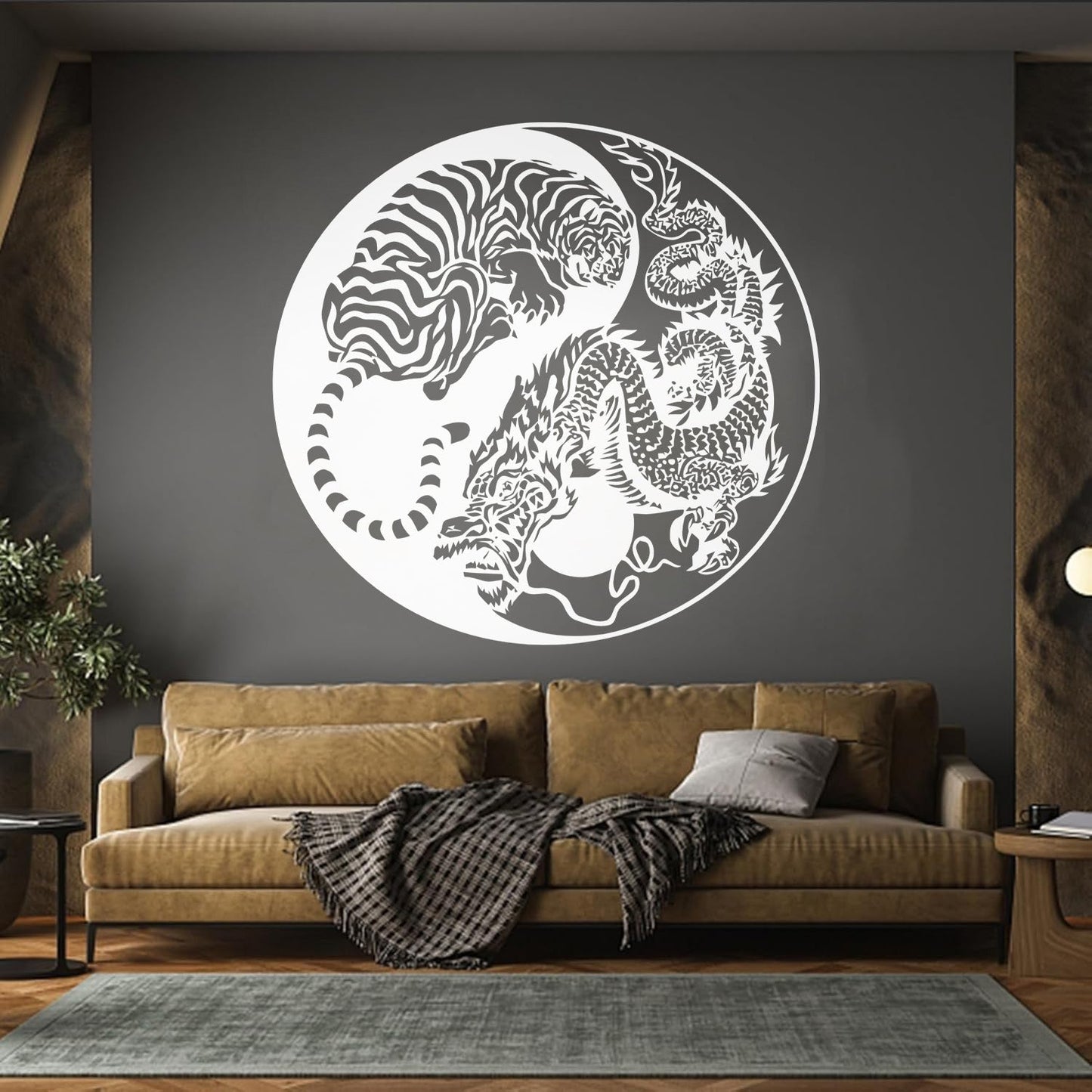 Wall Vinyl Sticker Decor Yin And Yang Dragon And Tiger Fighting Predators Meditation Art Decoration