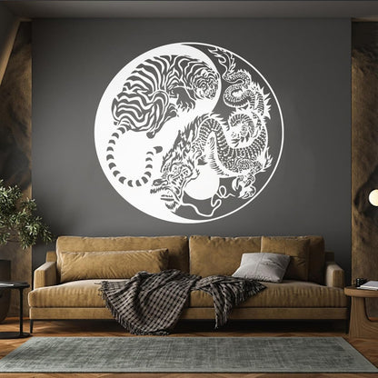 Wall Vinyl Sticker Decor Yin And Yang Dragon And Tiger Fighting Predators Meditation Art Decoration
