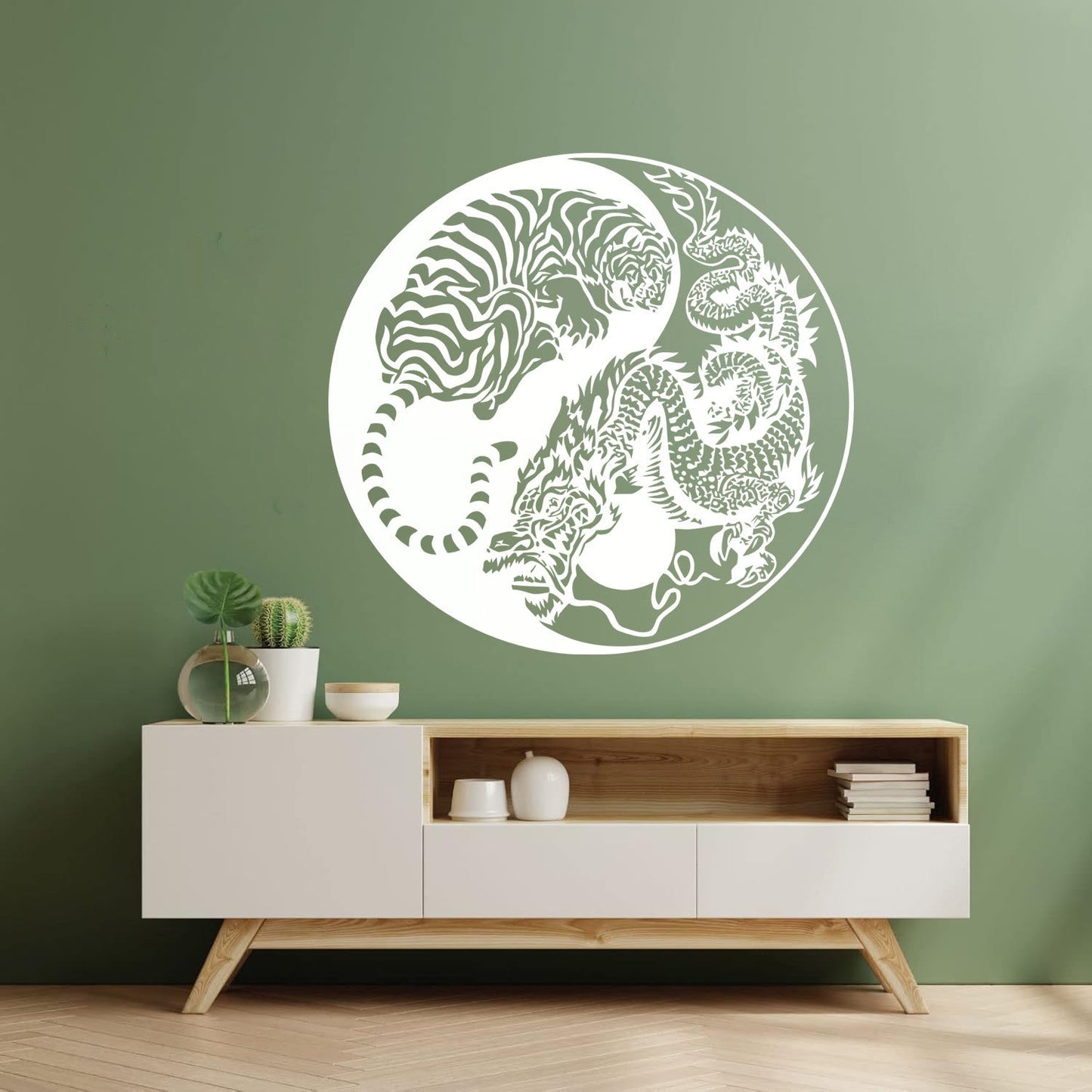 Wall Vinyl Sticker Decor Yin And Yang Dragon And Tiger Fighting Predators Meditation Art Decoration