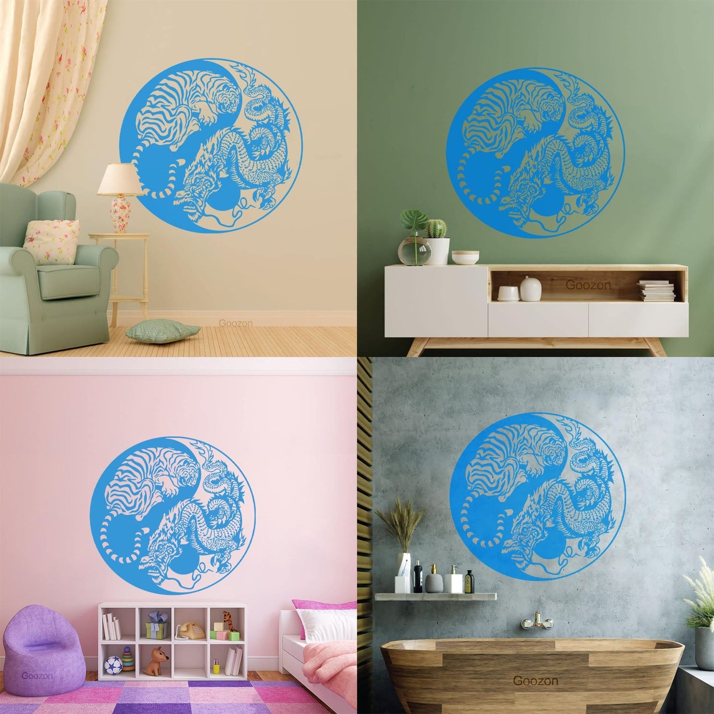 Wall Vinyl Sticker Decor Yin And Yang Dragon And Tiger Fighting Predators Meditation Art Decoration