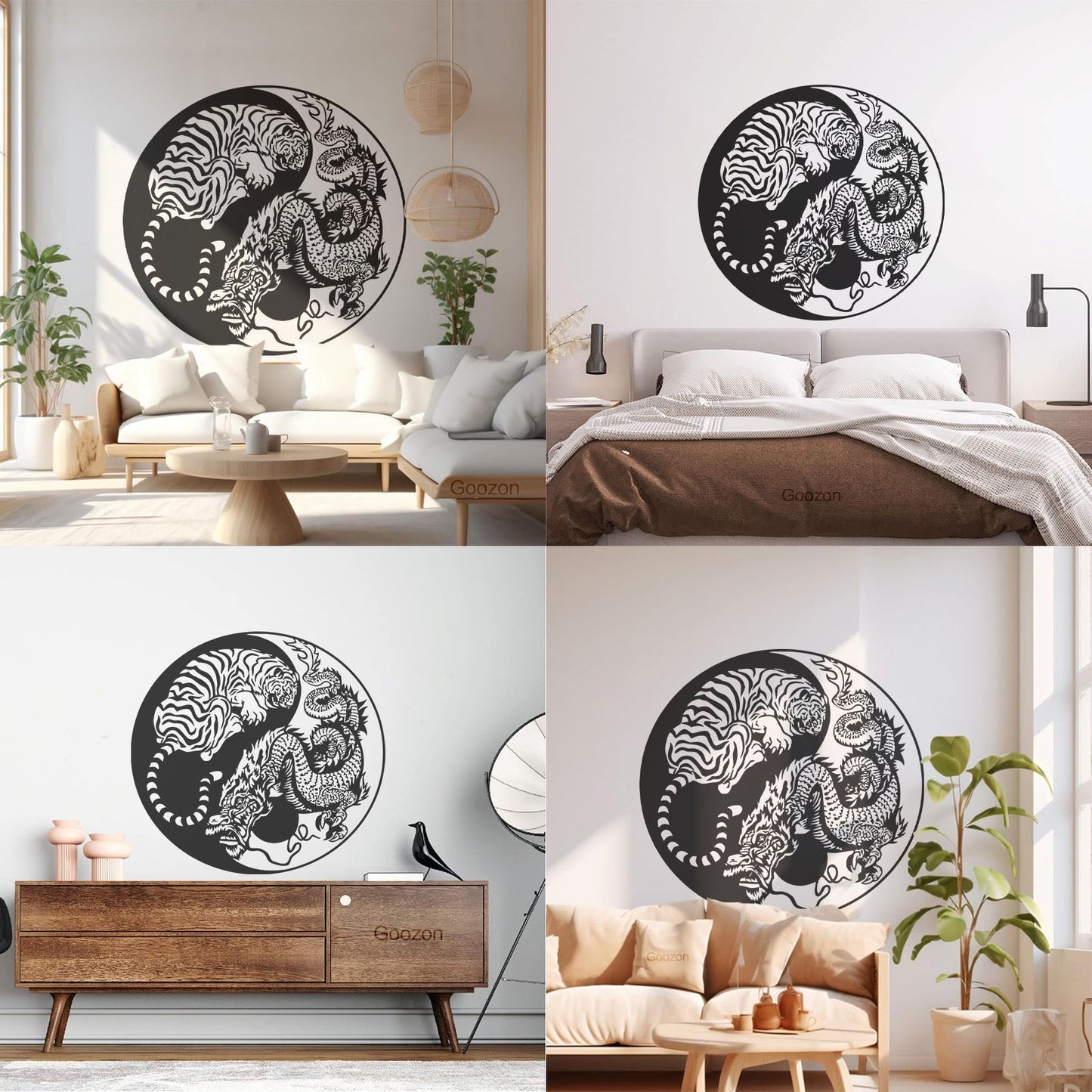 Wall Vinyl Sticker Decor Yin And Yang Dragon And Tiger Fighting Predators Meditation Art Decoration
