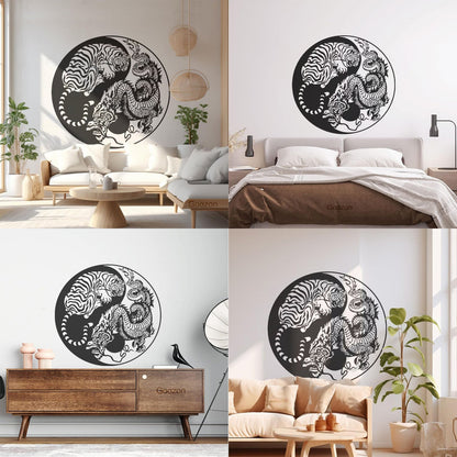 Wall Vinyl Sticker Decor Yin And Yang Dragon And Tiger Fighting Predators Meditation Art Decoration