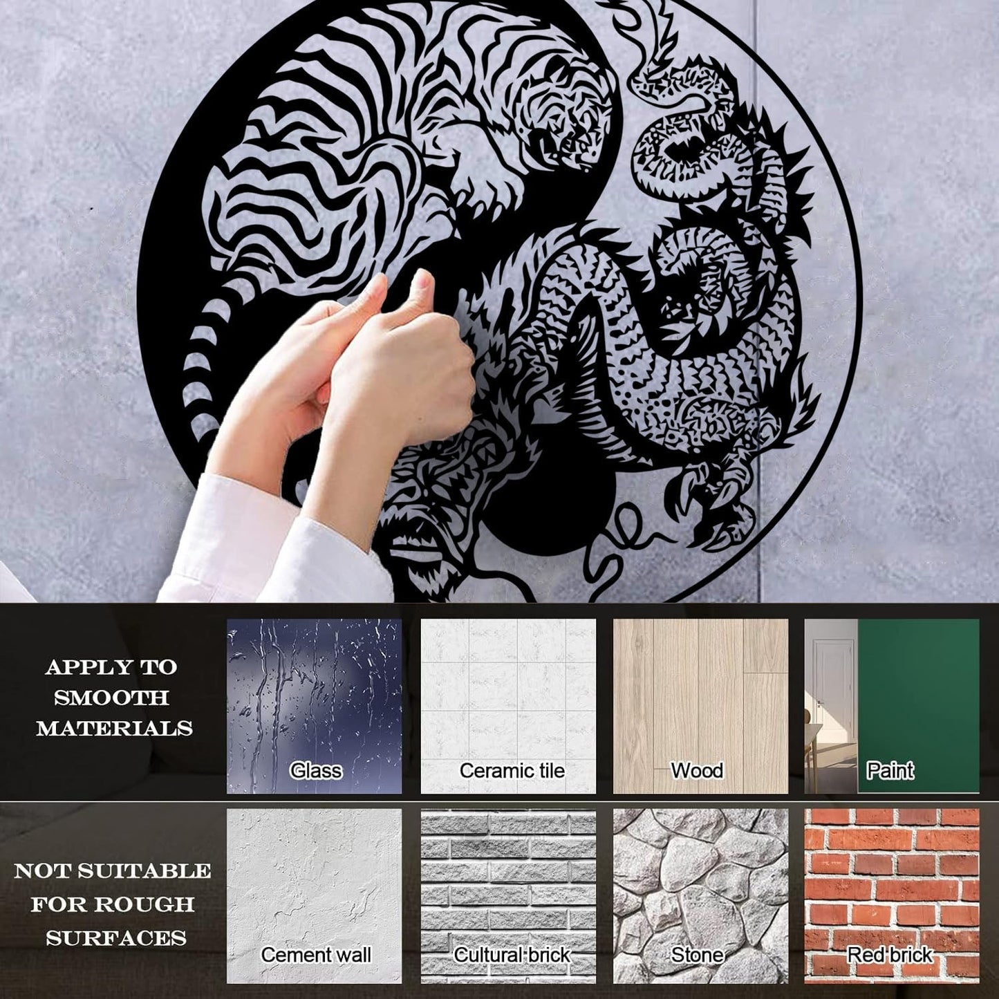 Wall Vinyl Sticker Decor Yin And Yang Dragon And Tiger Fighting Predators Meditation Art Decoration