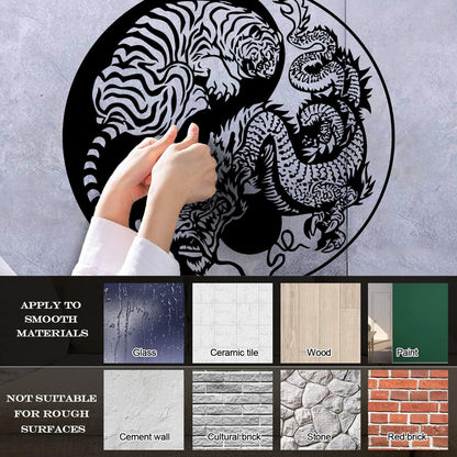 Wall Vinyl Sticker Decor Yin And Yang Dragon And Tiger Fighting Predators Meditation Art Decoration