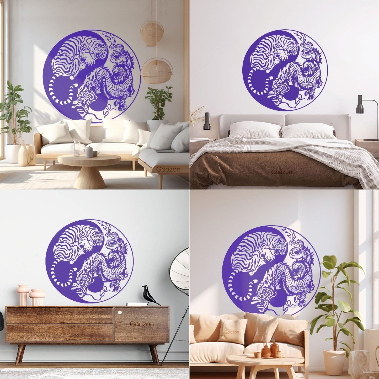 Wall Vinyl Sticker Decor Yin And Yang Dragon And Tiger Fighting Predators Meditation Art Decoration