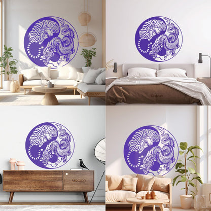 Wall Vinyl Sticker Decor Yin And Yang Dragon And Tiger Fighting Predators Meditation Art Decoration