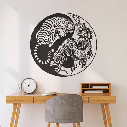 Wall Vinyl Sticker Decor Yin And Yang Dragon And Tiger Fighting Predators Meditation Art Decoration