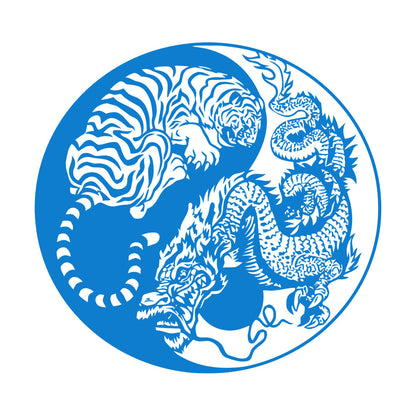 Wall Vinyl Sticker Decor Yin And Yang Dragon And Tiger Fighting Predators Meditation Art Decoration