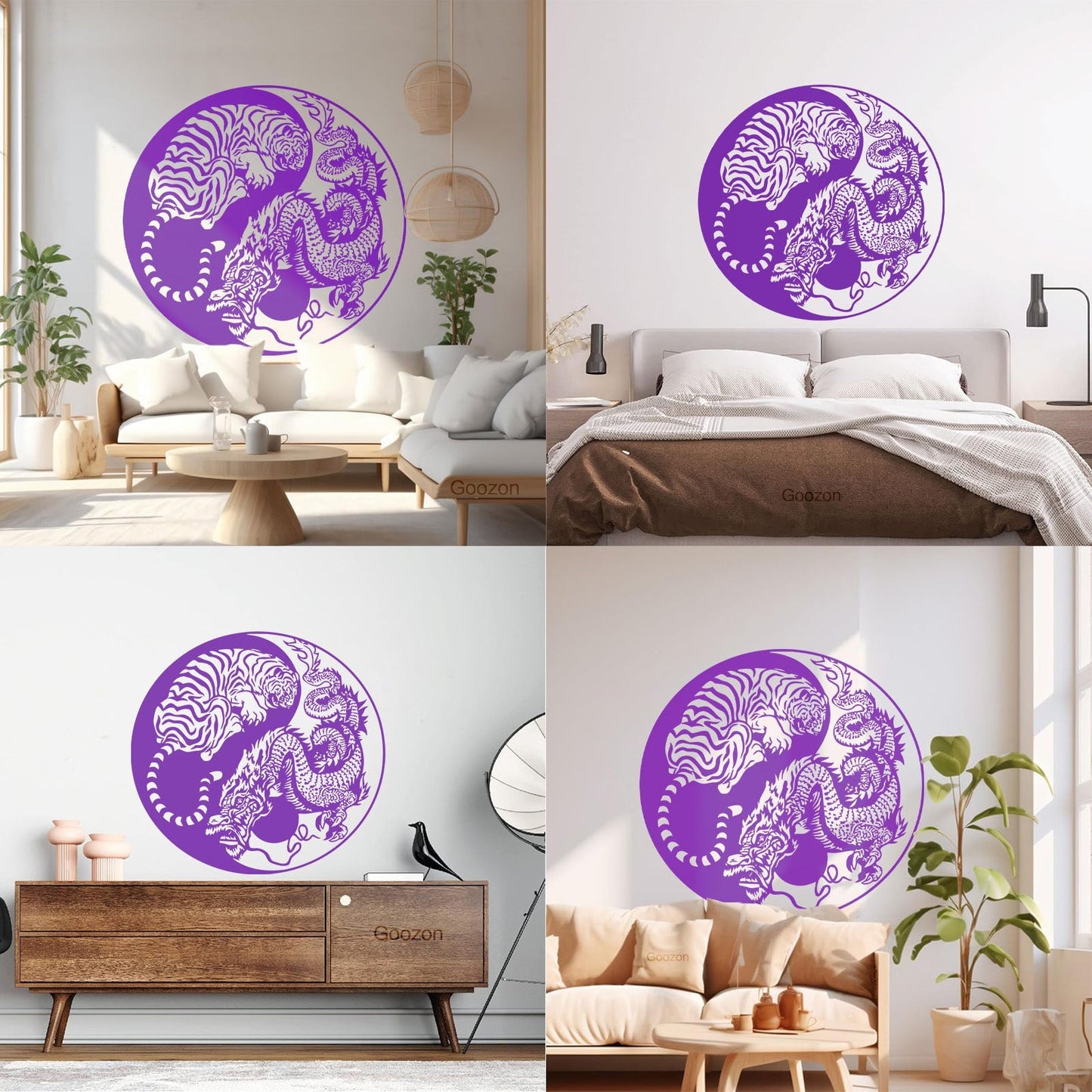 Wall Vinyl Sticker Decor Yin And Yang Dragon And Tiger Fighting Predators Meditation Art Decoration