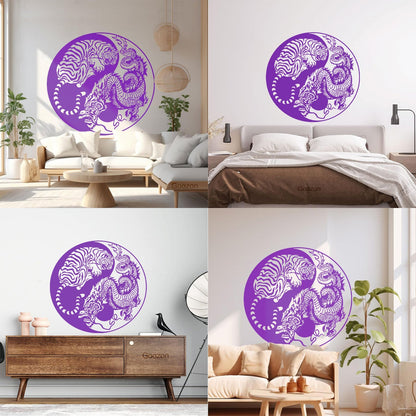 Wall Vinyl Sticker Decor Yin And Yang Dragon And Tiger Fighting Predators Meditation Art Decoration