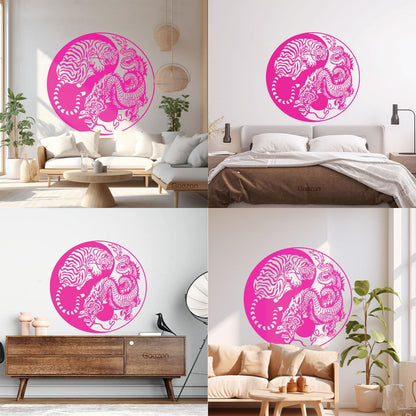 Wall Vinyl Sticker Decor Yin And Yang Dragon And Tiger Fighting Predators Meditation Art Decoration