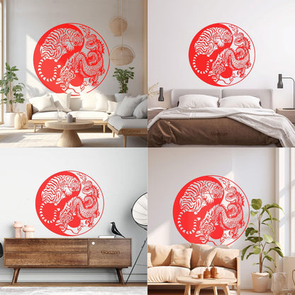 Wall Vinyl Sticker Decor Yin And Yang Dragon And Tiger Fighting Predators Meditation Art Decoration