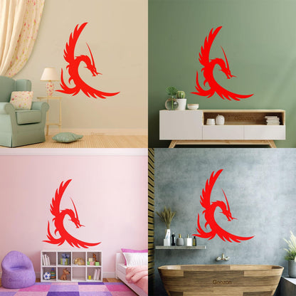 Fine Carving Decals Fire Flying Fairy Dragon Tattoo Style Window Decals