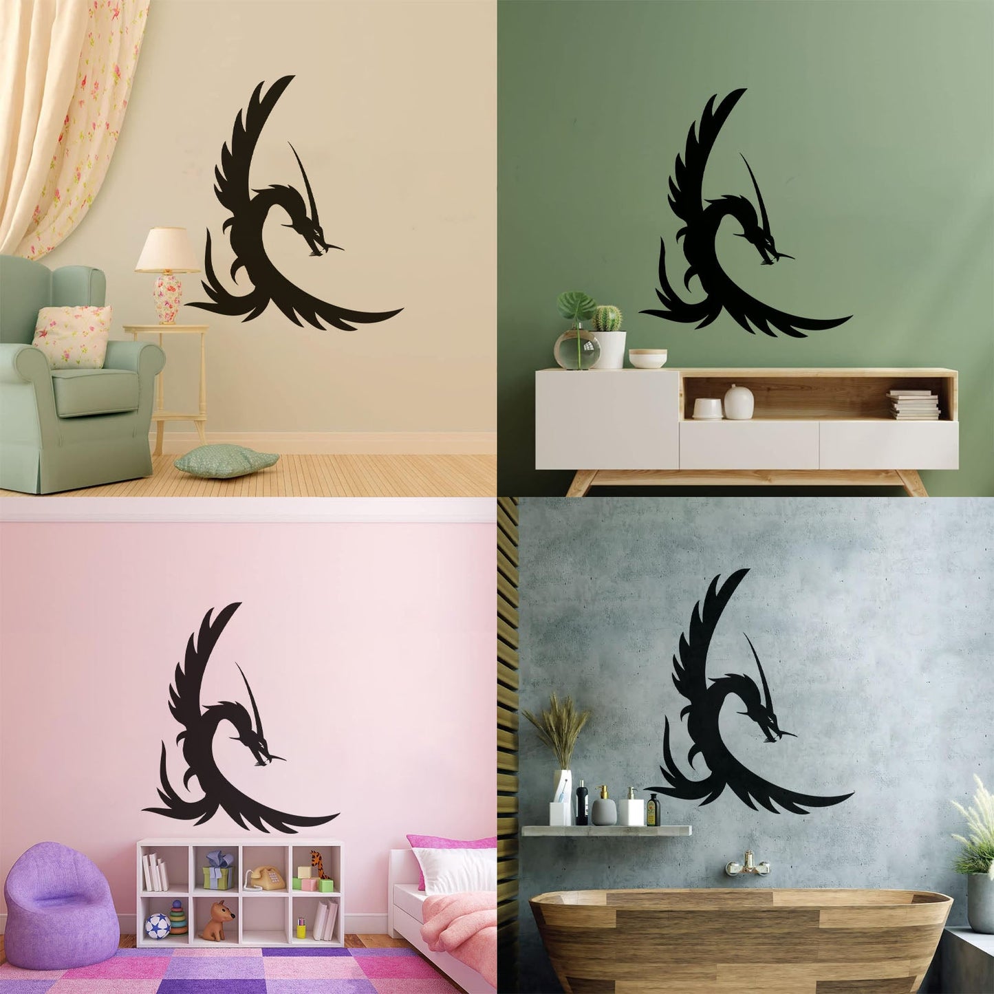 Fine Carving Decals Fire Flying Fairy Dragon Tattoo Style Window Decals