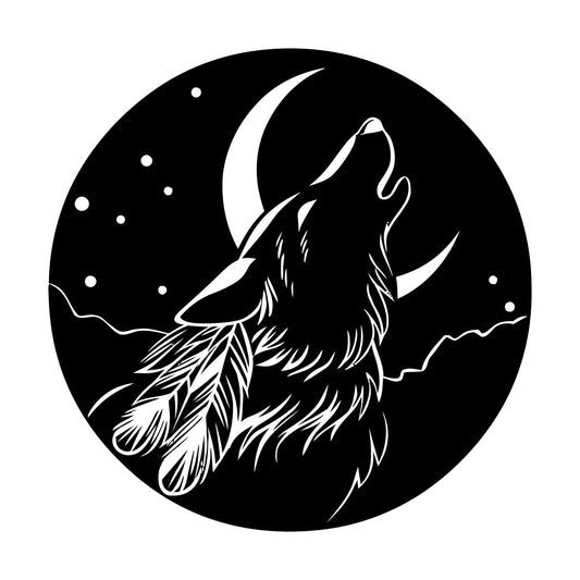 Vinyl Wall Stickers Abstract Moon Howling Wolf Head Feathers Multi Color Selection