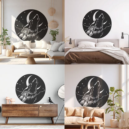 Vinyl Wall Stickers Abstract Moon Howling Wolf Head Feathers Multi Color Selection