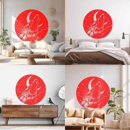 Vinyl Wall Stickers Abstract Moon Howling Wolf Head Feathers Multi Color Selection