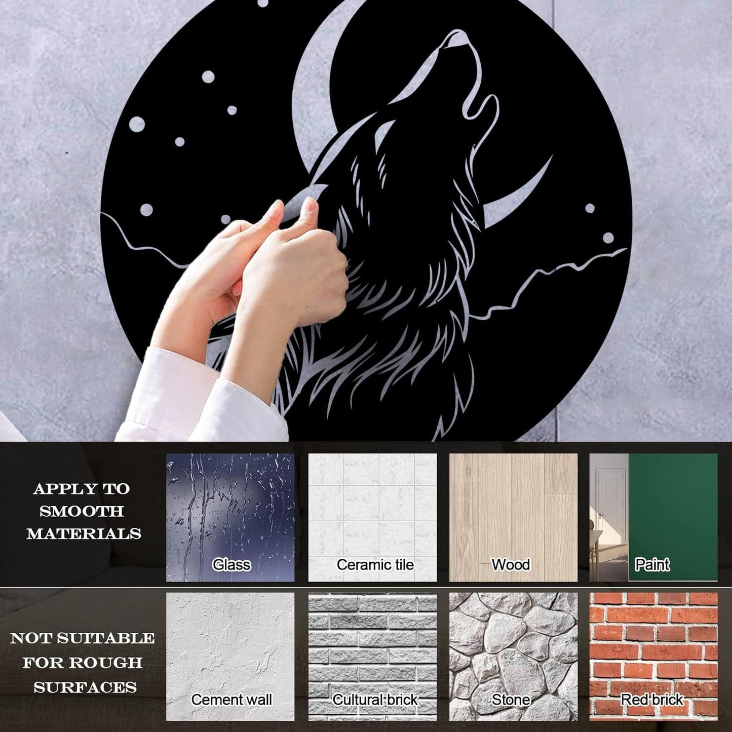 Vinyl Wall Stickers Abstract Moon Howling Wolf Head Feathers Multi Color Selection