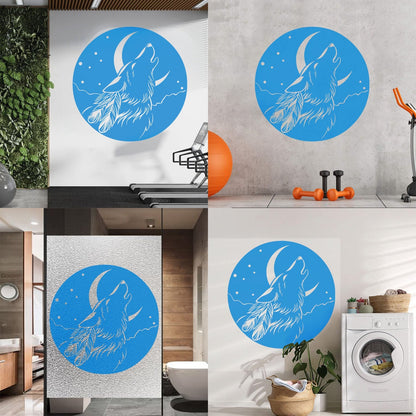 Vinyl Wall Stickers Abstract Moon Howling Wolf Head Feathers Multi Color Selection