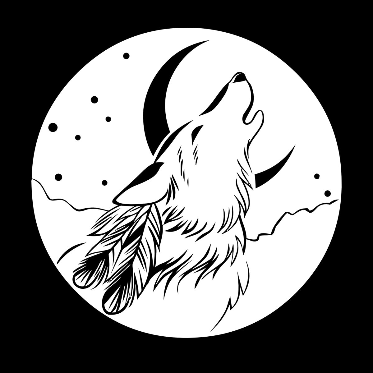 Vinyl Wall Stickers Abstract Moon Howling Wolf Head Feathers Multi Color Selection