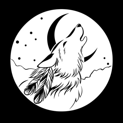 Vinyl Wall Stickers Abstract Moon Howling Wolf Head Feathers Multi Color Selection