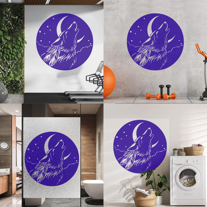 Vinyl Wall Stickers Abstract Moon Howling Wolf Head Feathers Multi Color Selection