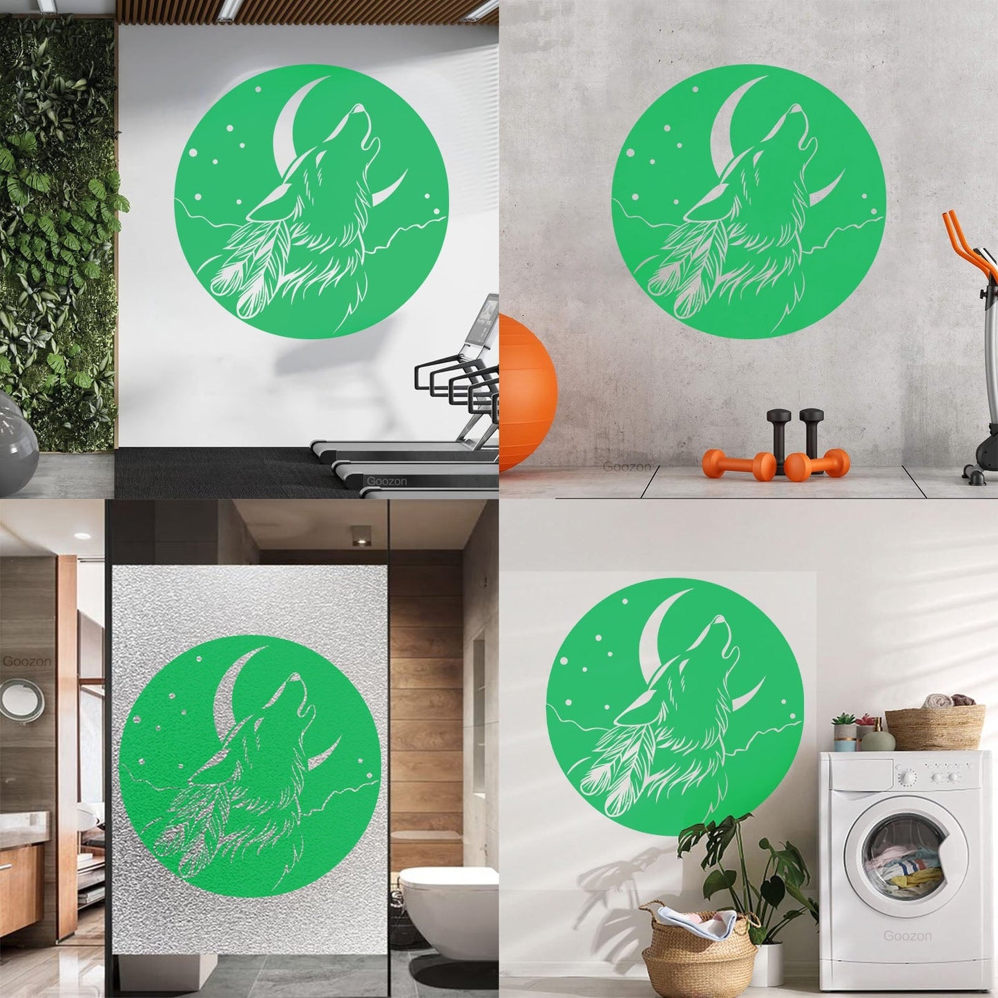 Vinyl Wall Stickers Abstract Moon Howling Wolf Head Feathers Multi Color Selection
