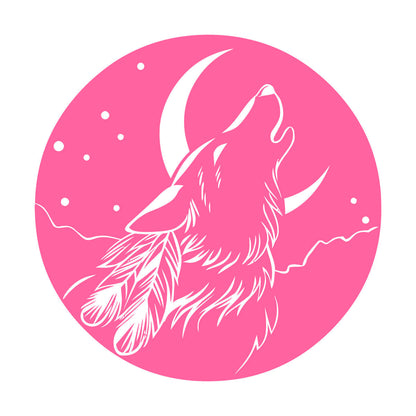 Vinyl Wall Stickers Abstract Moon Howling Wolf Head Feathers Multi Color Selection