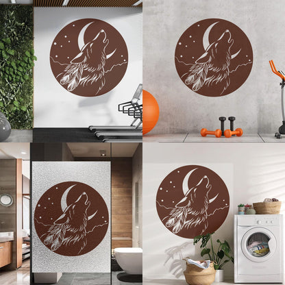 Vinyl Wall Stickers Abstract Moon Howling Wolf Head Feathers Multi Color Selection