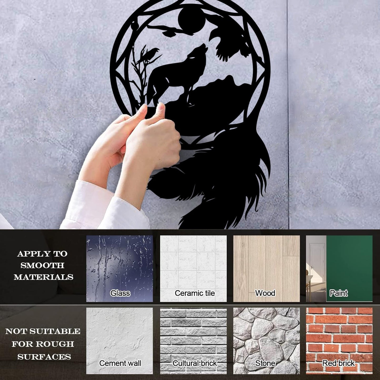 Mural And Wall Vinyl Decal Dream¶óatcher Wolf Birds Feathers Animal Equipped With Transfer Film Kit