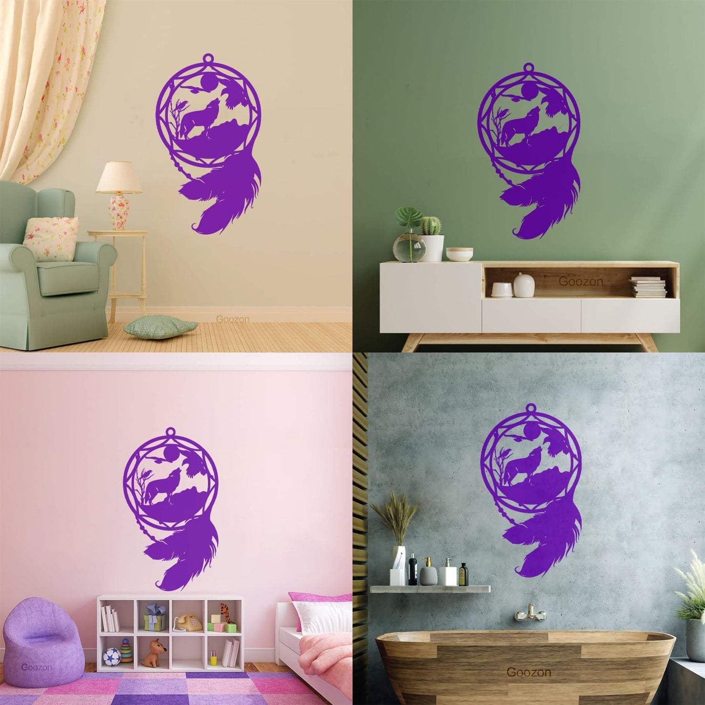Mural And Wall Vinyl Decal Dream¶óatcher Wolf Birds Feathers Animal Equipped With Transfer Film Kit