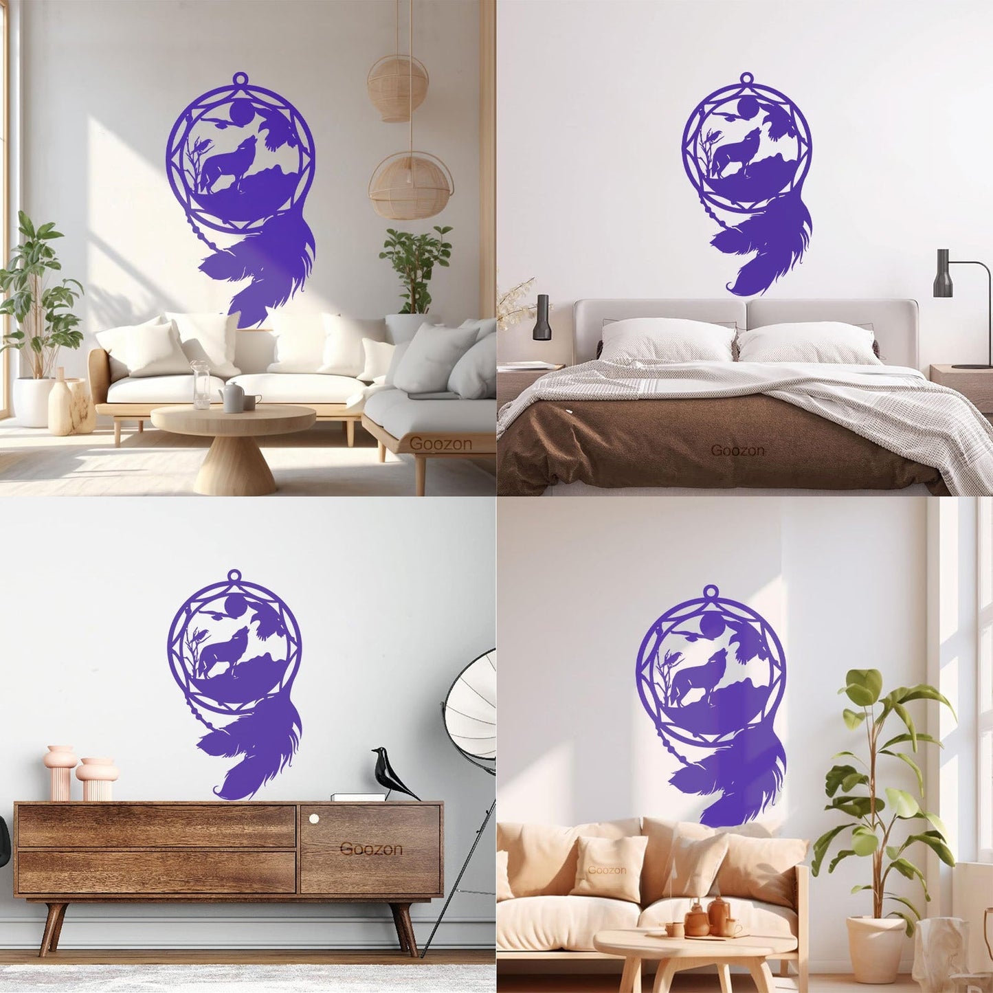 Mural And Wall Vinyl Decal Dream¶óatcher Wolf Birds Feathers Animal Equipped With Transfer Film Kit