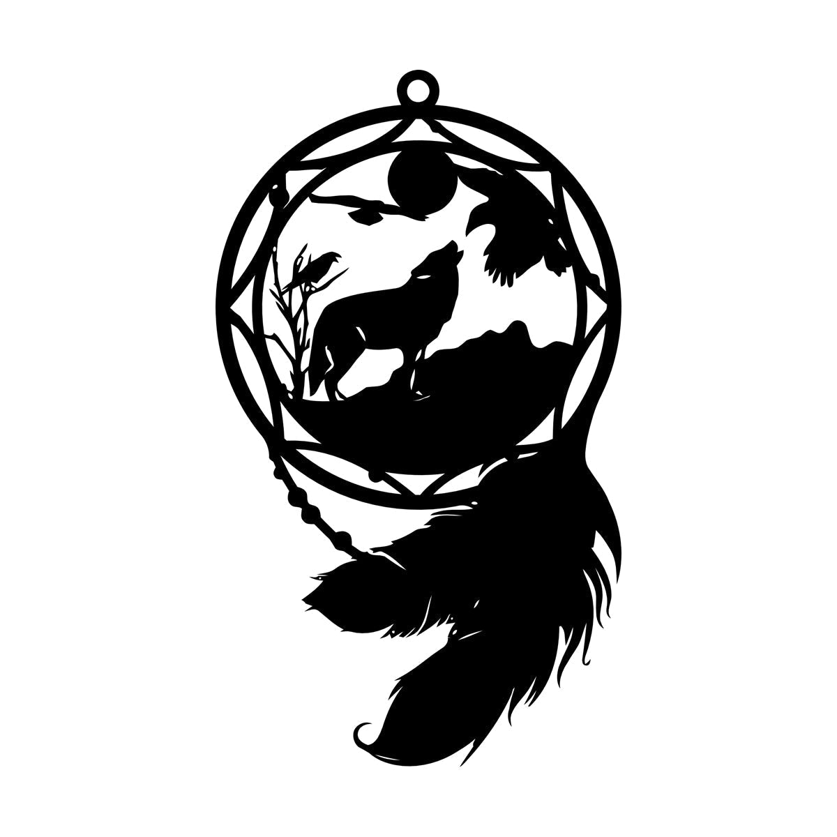 Mural And Wall Vinyl Decal Dream¶óatcher Wolf Birds Feathers Animal Equipped With Transfer Film Kit