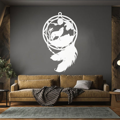 Mural And Wall Vinyl Decal Dream¶óatcher Wolf Birds Feathers Animal Equipped With Transfer Film Kit