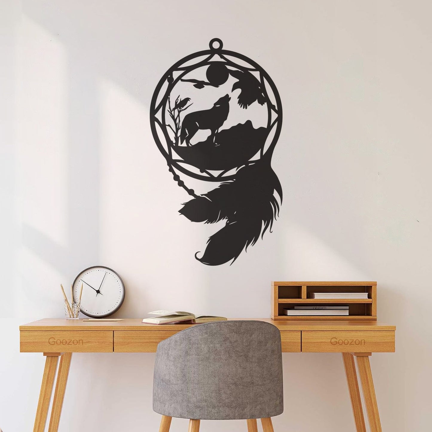 Mural And Wall Vinyl Decal Dream¶óatcher Wolf Birds Feathers Animal Equipped With Transfer Film Kit