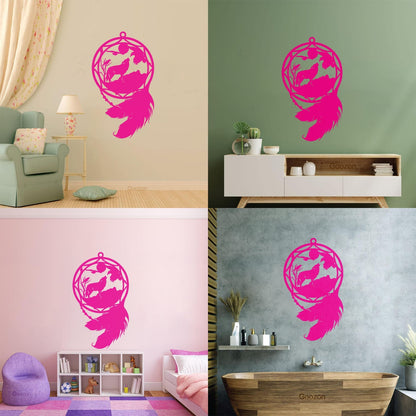 Mural And Wall Vinyl Decal Dream¶óatcher Wolf Birds Feathers Animal Equipped With Transfer Film Kit