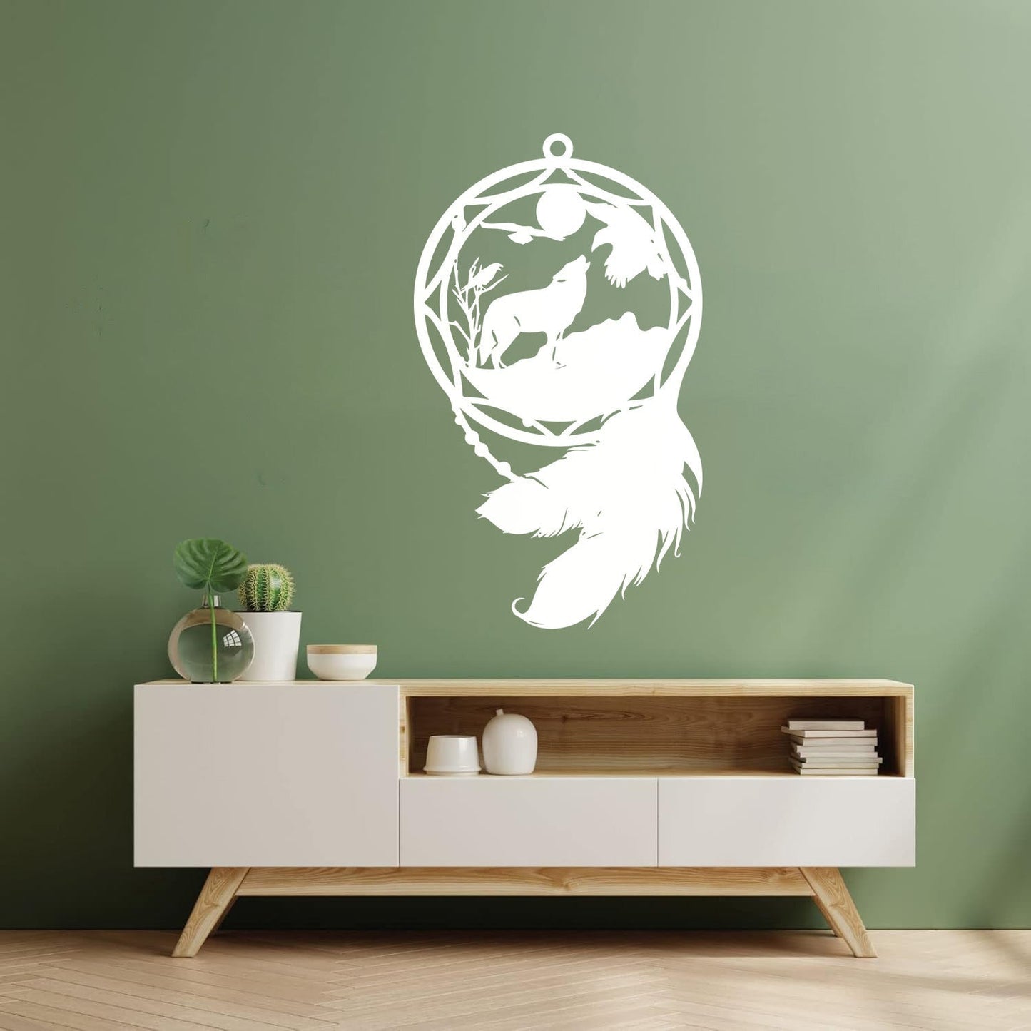 Mural And Wall Vinyl Decal Dream¶óatcher Wolf Birds Feathers Animal Equipped With Transfer Film Kit