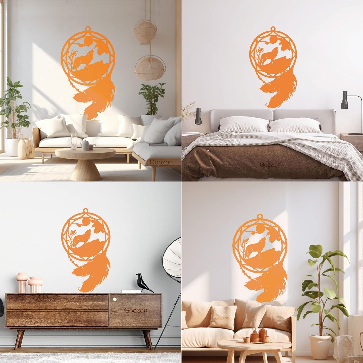 Mural And Wall Vinyl Decal Dream¶óatcher Wolf Birds Feathers Animal Equipped With Transfer Film Kit