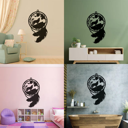 Mural And Wall Vinyl Decal Dream¶óatcher Wolf Birds Feathers Animal Equipped With Transfer Film Kit